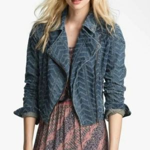 Free People Punched Denim Moto Jacket